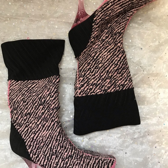 Irregular Choice pink lucite heel vintage sock monkey boots - Picture 2 of 6